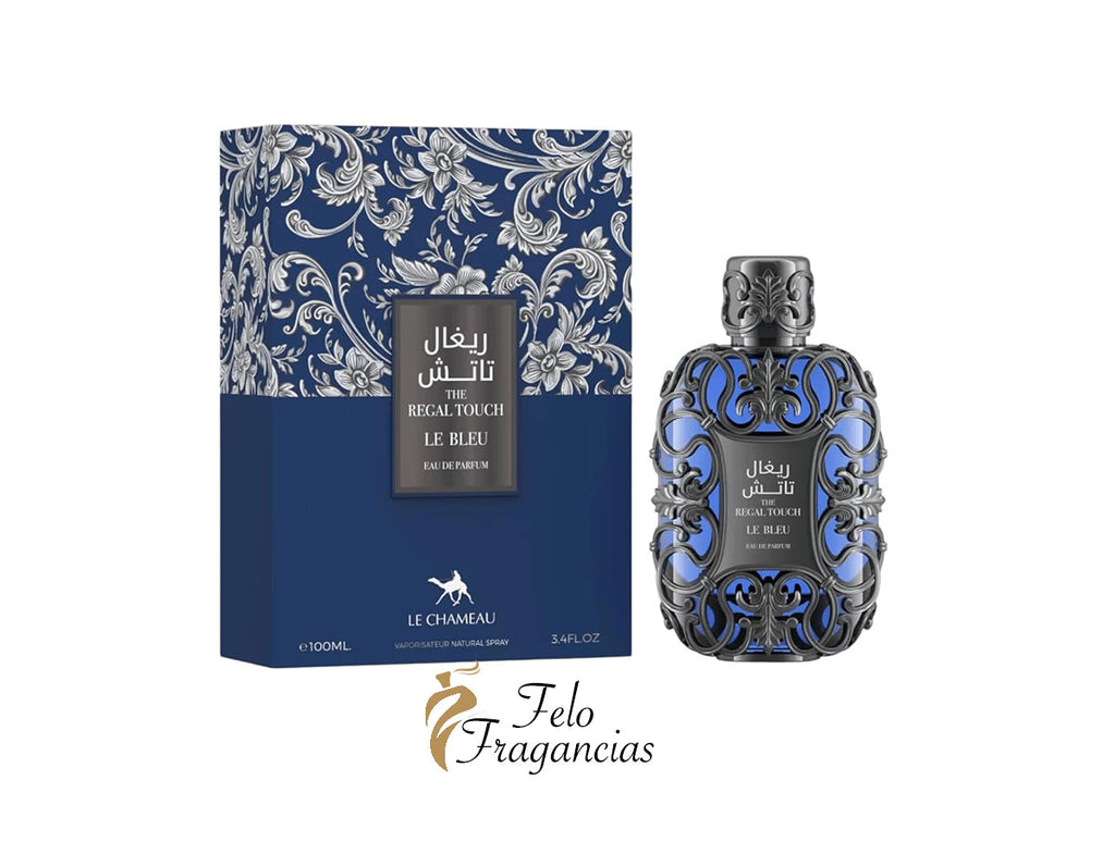 Regal Touch Le Bleu 100ml eau de parfum bottle and blue patterned box