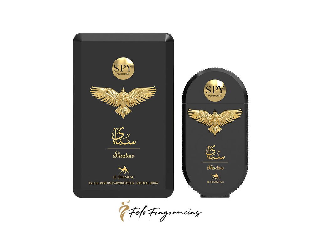 SPY Shadow men’s eau de parfum 90ml bottle and box, dark label with gold eagle