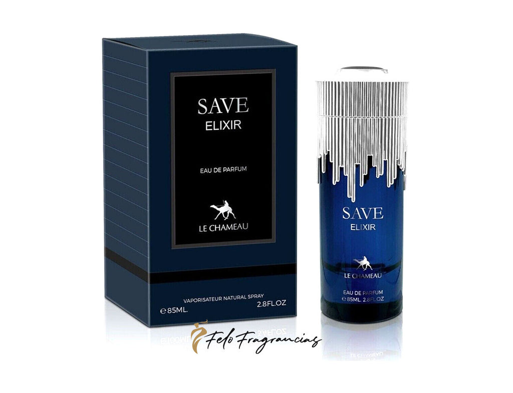 Save Elixir eau de parfum 100ml, blue glass bottle and matching gift box