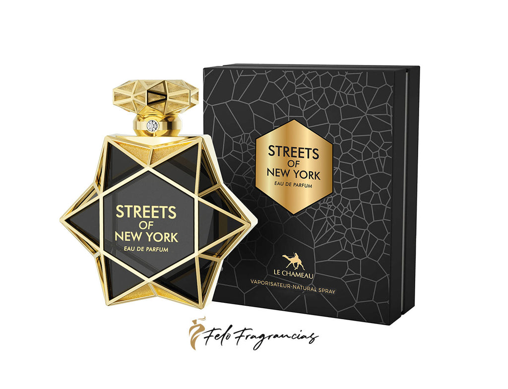 Streets of New York eau de parfum 85ml bottle with gold geometric cap and box