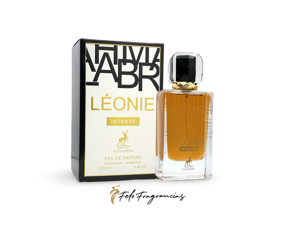 Leonie Intense eau de parfum 100ml bottle and box, amber glass