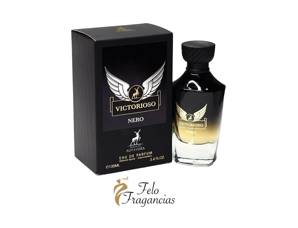 Victorioso Nero Eau de Parfum 100ml, black bottle with winged logo and box