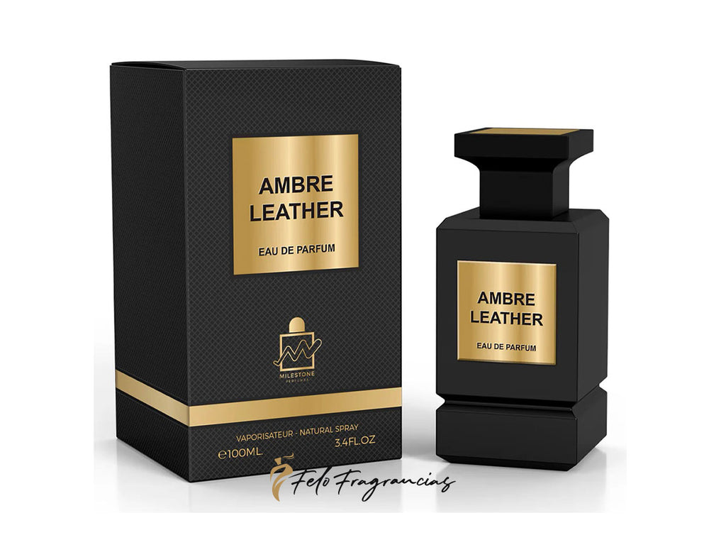 Ambre Leather eau de parfum 100ml bottle with black and gold product box