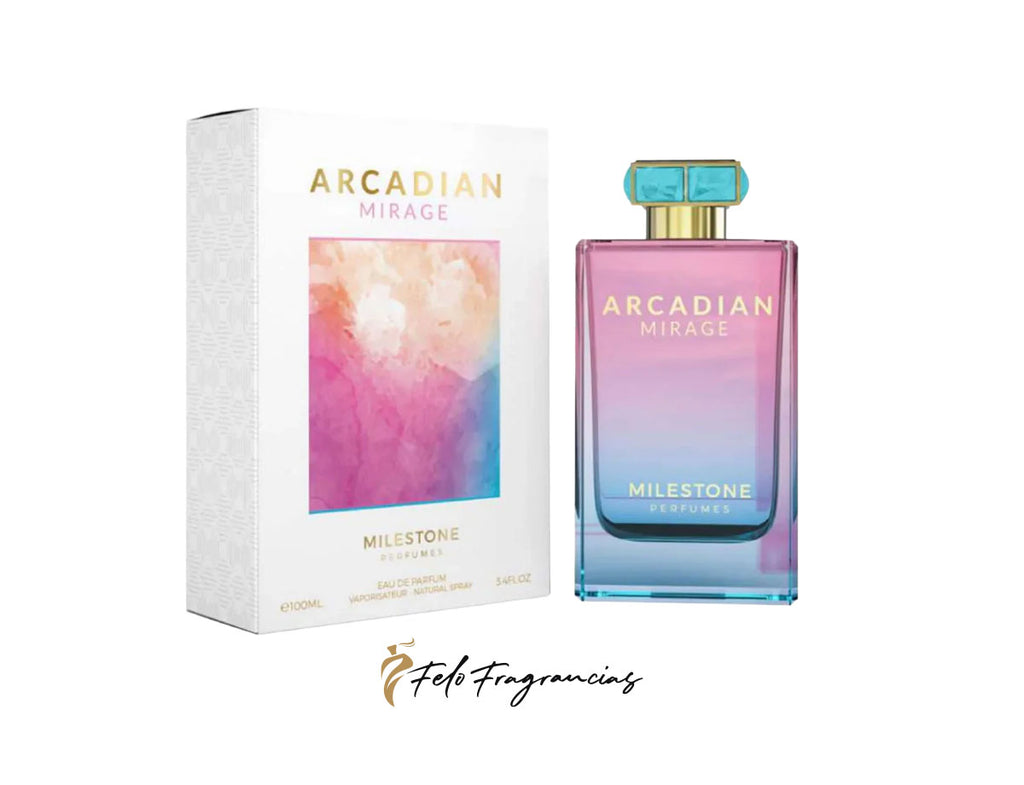 Arcadian Mirage Eau de Parfum 100ml bottle with matching retail box, blue cap
