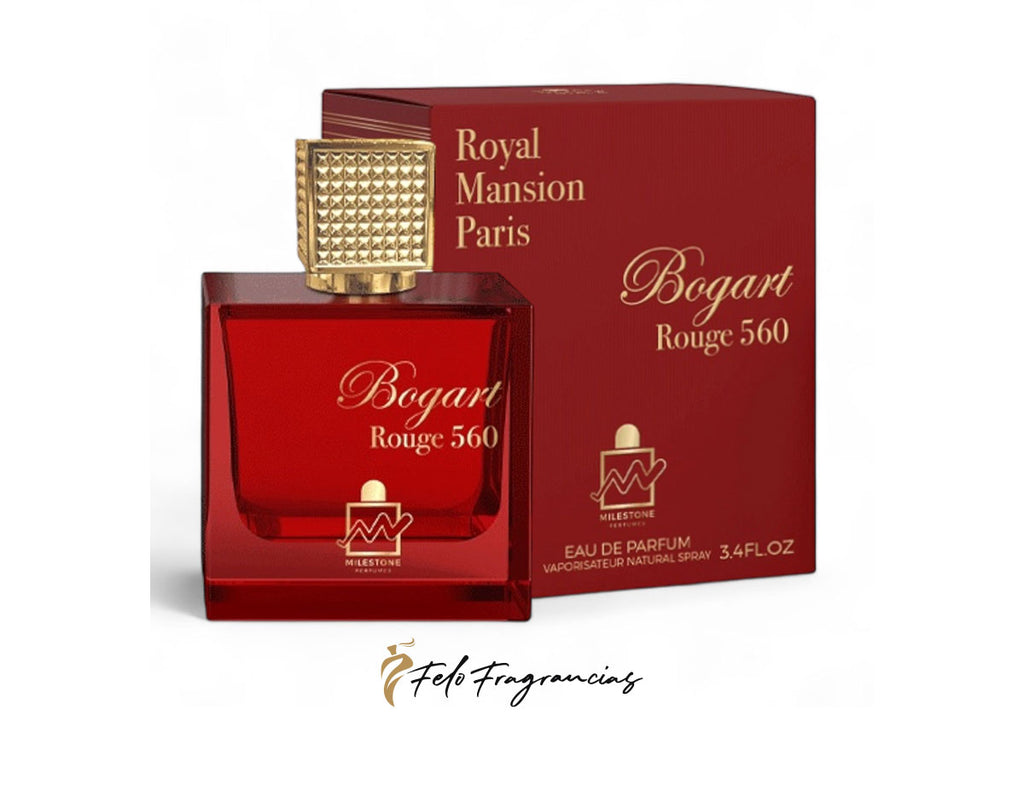 Bogart Rouge 560 EDP 100ml, red bottle with gold cap and matching box
