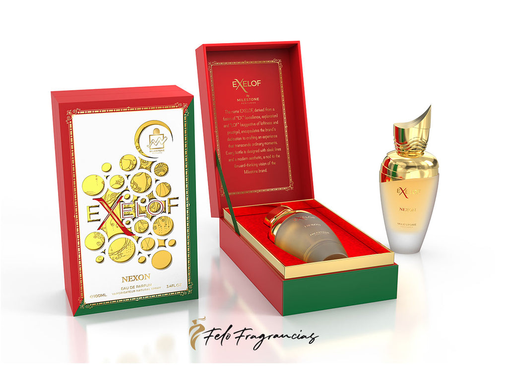 Exelof Nexon Eau de Parfum 100ml bottle with gold cap and box set