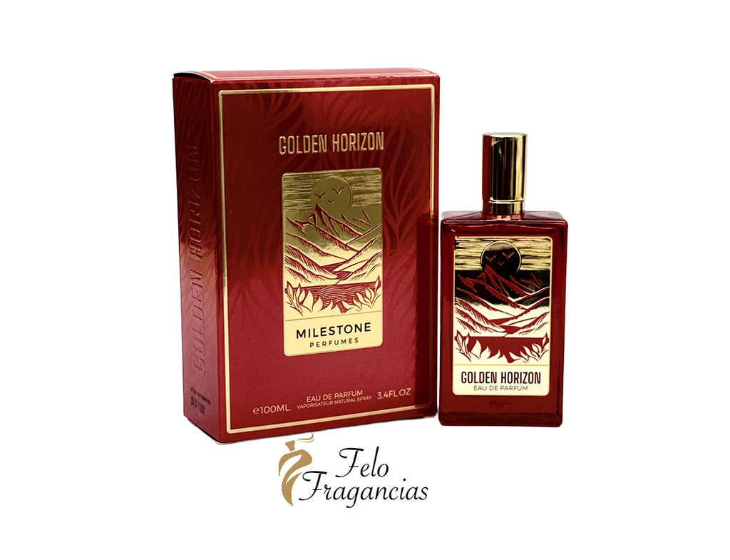 Milestone Golden Horizon eau de parfum 100 ml bottle and matching gift box
