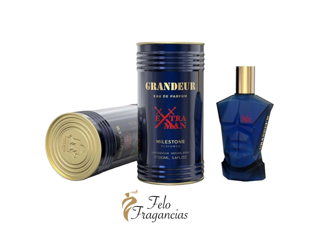 Milestone Grandeur Extra Man eau de parfum 100ml, blue bottle with gold cap