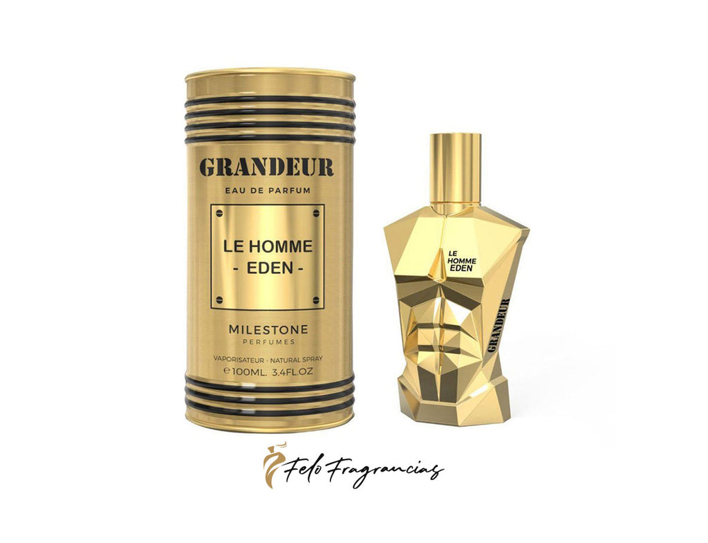 Grandeur Le Homme Eden eau de parfum 100ml, gold canister and bottle