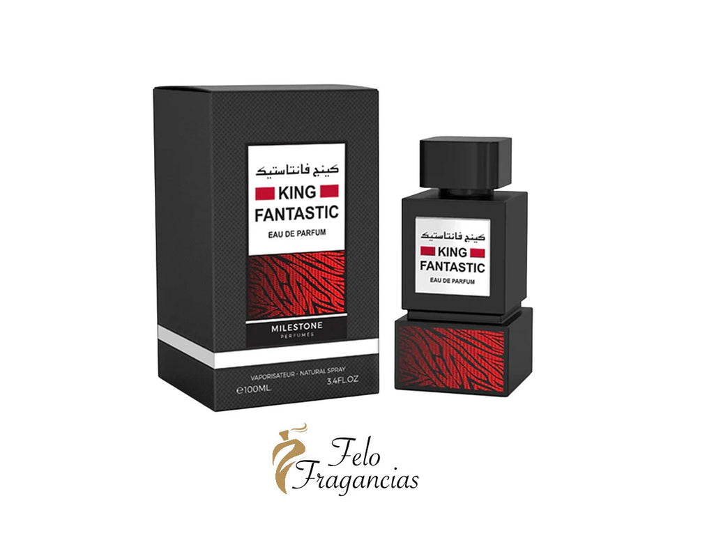 Eau de Parfum unisex King Fantastic 100 ml en caja y frasco negro con etiqueta