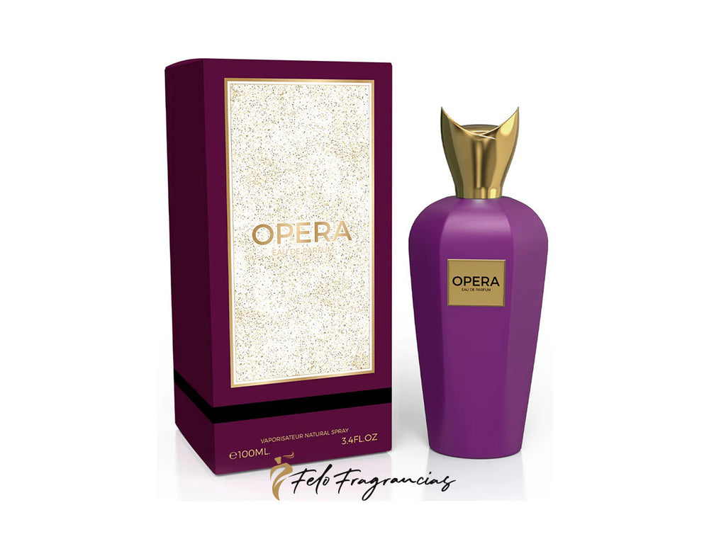 Milestone Opera eau de parfum 100ml: purple bottle with gold cap and matching box