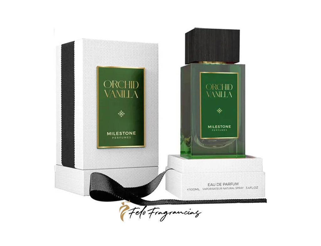 Milestone Orchid Vanilla Eau de Parfum 100ml dark glass bottle with green label, box