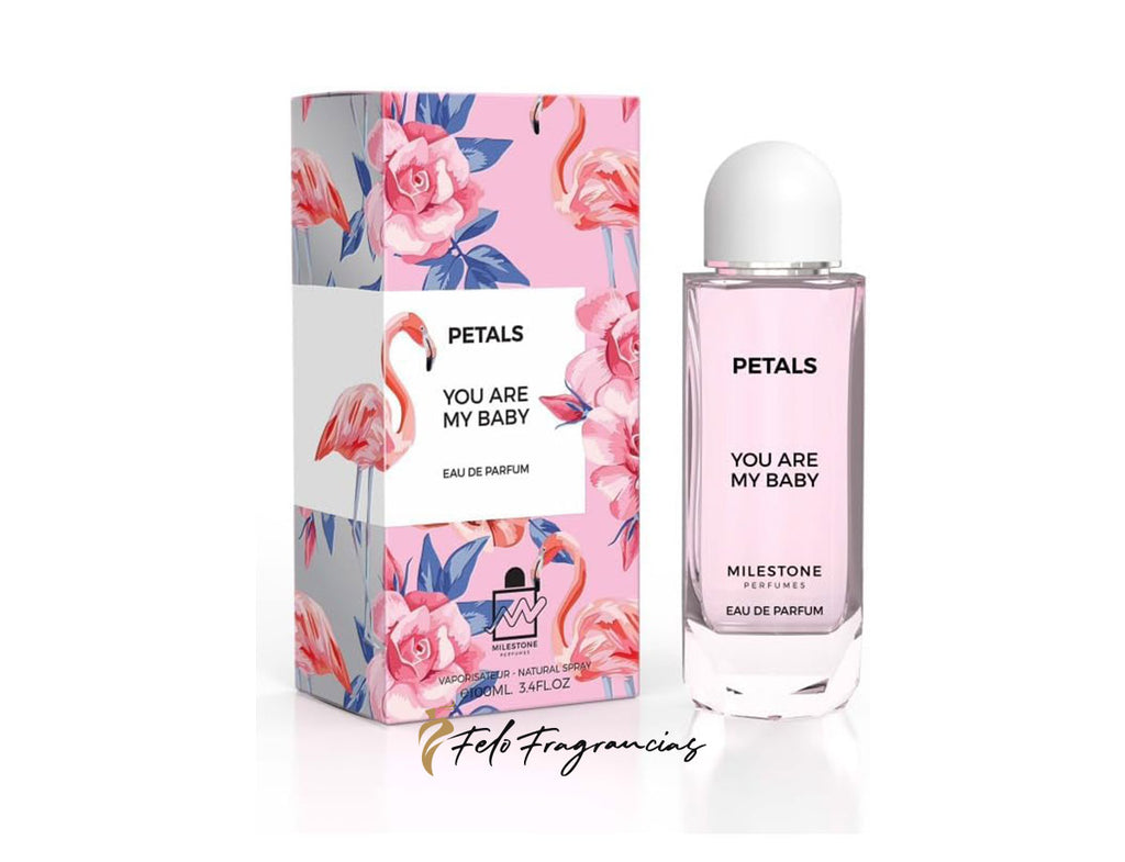 Petals You Are My Baby Eau de Parfum 100ml with pink floral flamingo bottle and box