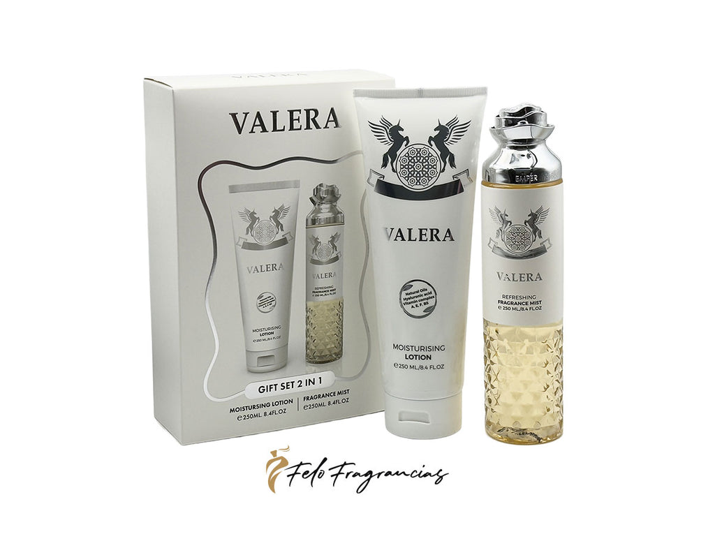 Valera gift set with moisturizing lotion tube and fragrance mist spray bottle, 2-in-1