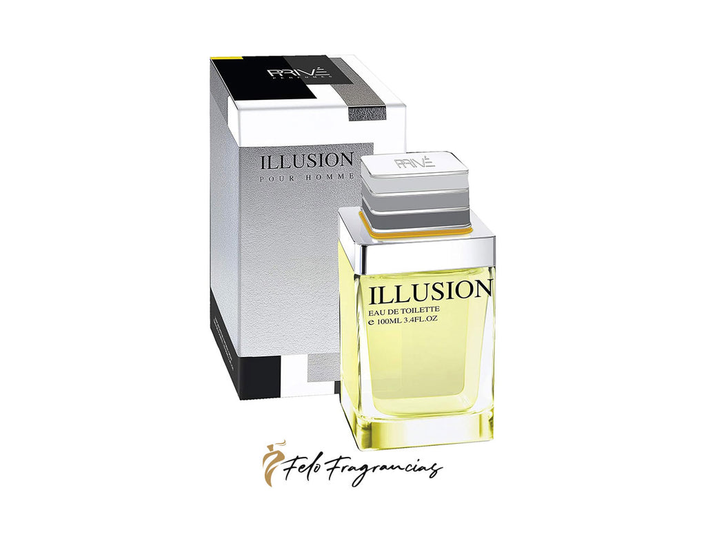 Illusion Eau de Toilette 100ml glass bottle with matching box, yellow liquid