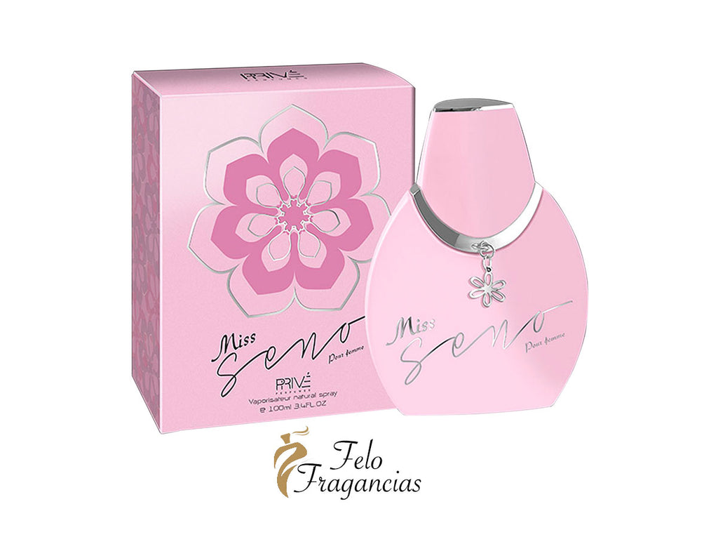 Miss Seno Pour Femme 100ml eau de parfum: pink flower bottle with matching box
