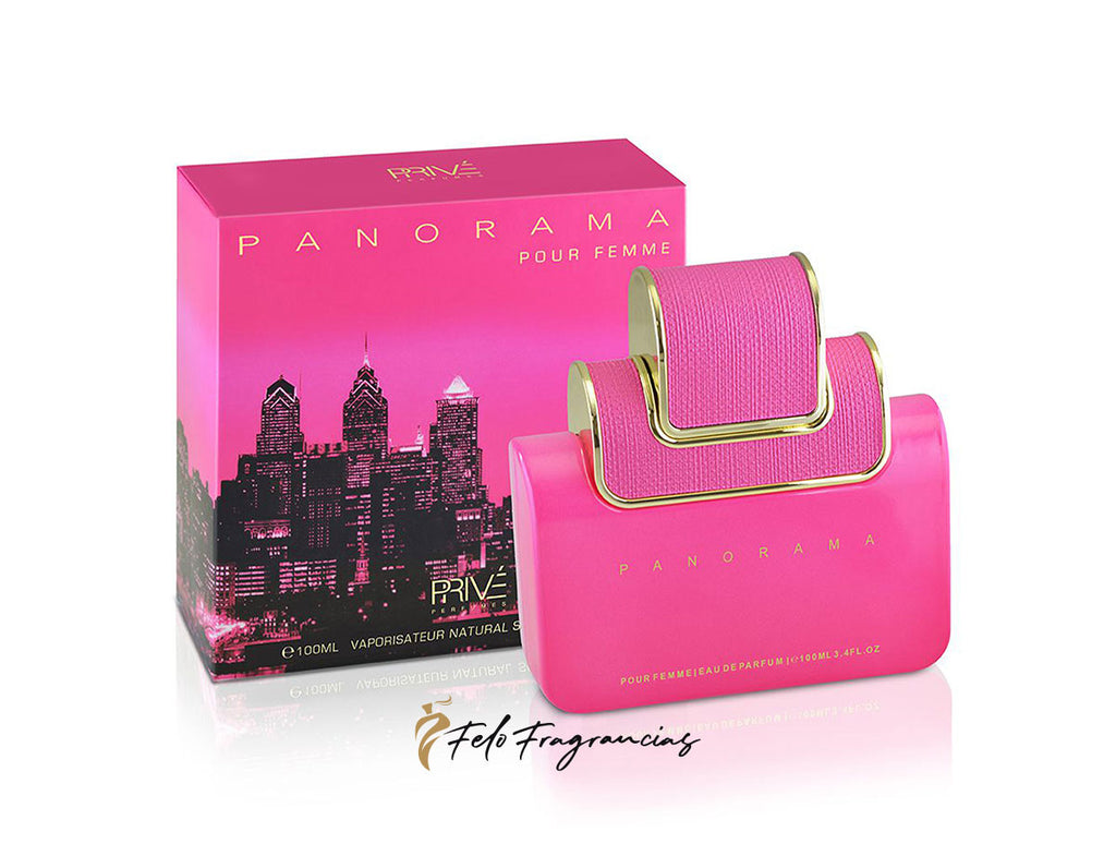 Panorama Pour Femme eau de parfum 100ml, pink spray bottle with matching box