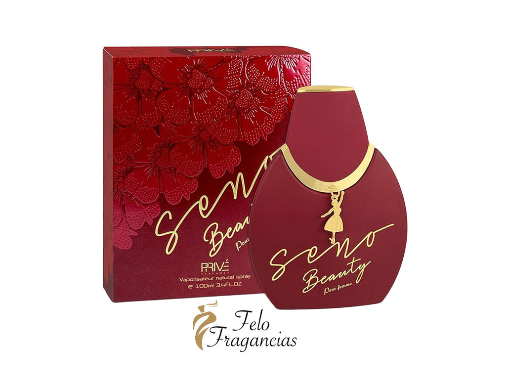 Prive Seno Beauty eau de parfum 100ml, dark red bottle and matching gift box