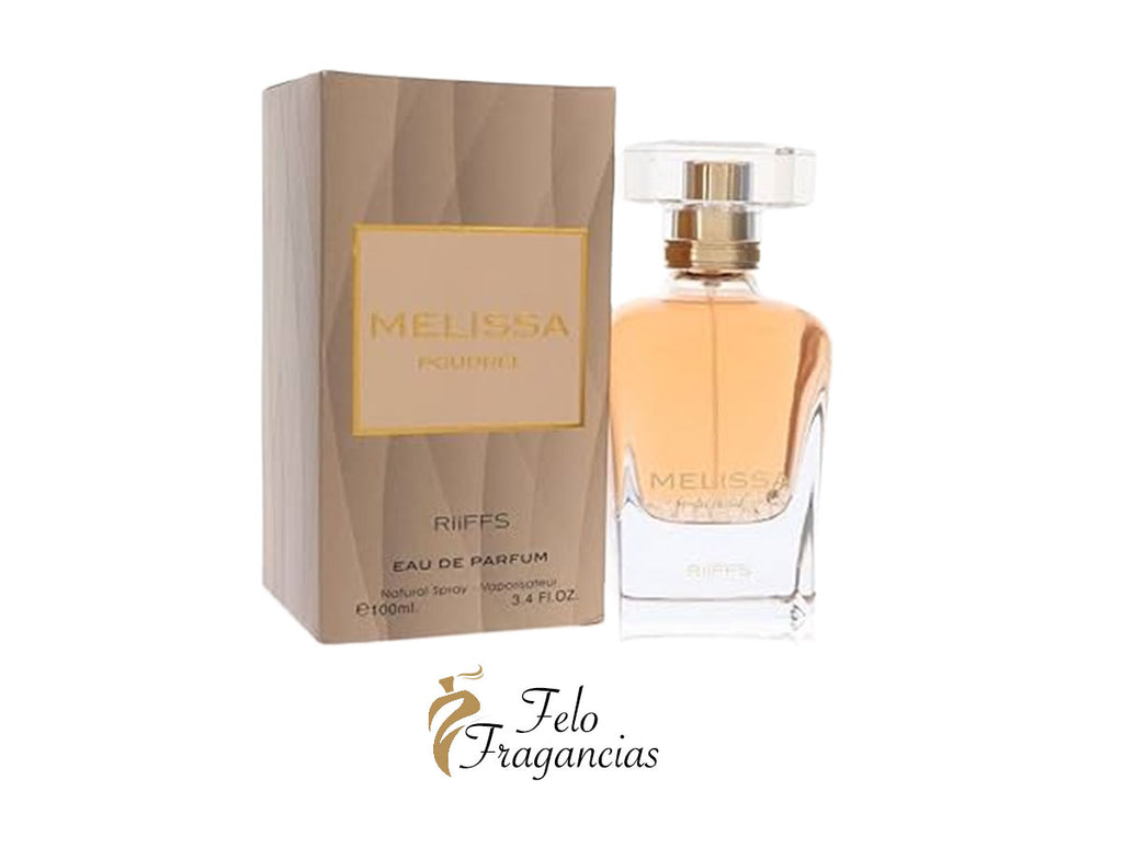 Melissa Poudrée EDP 100ml: amber glass bottle with gold cap and matching box
