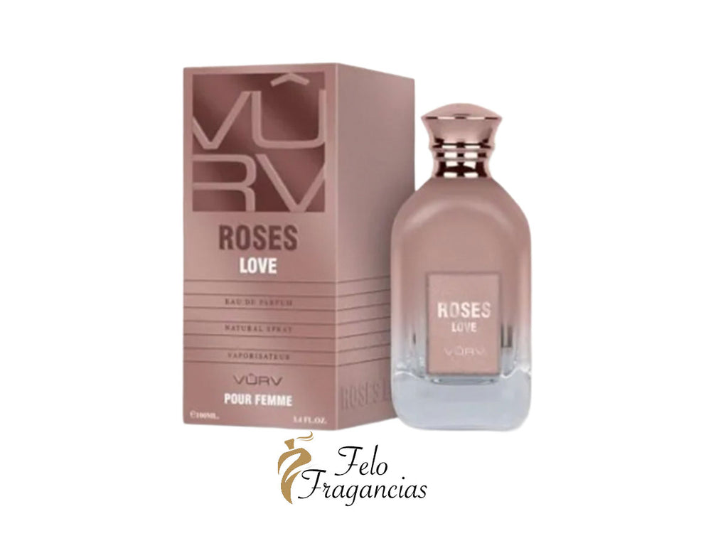 Vurv Roses Love Eau de Parfum 100ml bottle with matching product box, square label