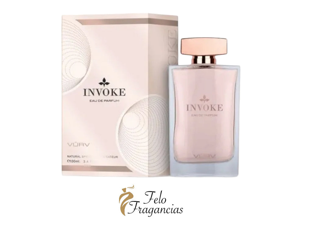 Invoke Eau de Parfum 100ml bottle and matching product box, pink glass with cap