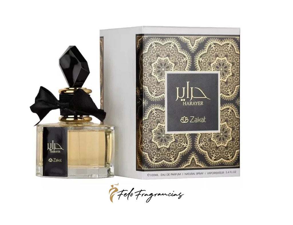 Zakat Harayer eau de parfum in 100ml glass bottle with black cap and boxed set