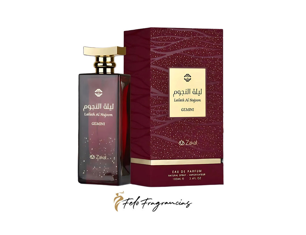 Gemini Lailath Al Nujoom eau de parfum 100ml bottle with gold cap and maroon box