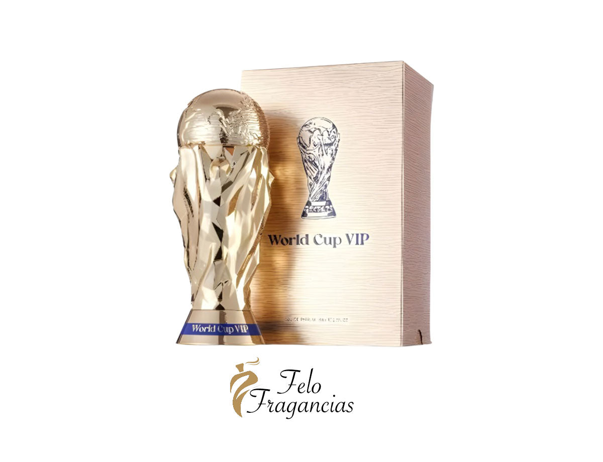 Perfume Zakat World Cup VIP Eau de Parfum en frasco dorado y caja con copa