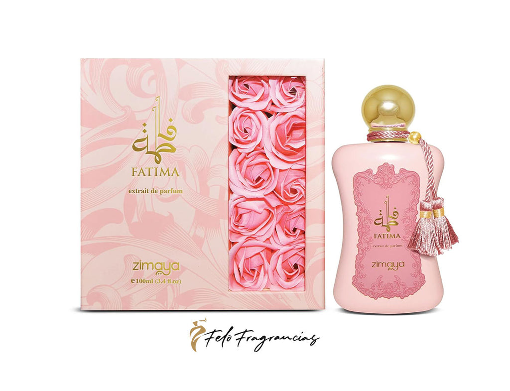 Fatima Pink Pour eau de parfum: pink bottle with gold cap and tassel, with gift box