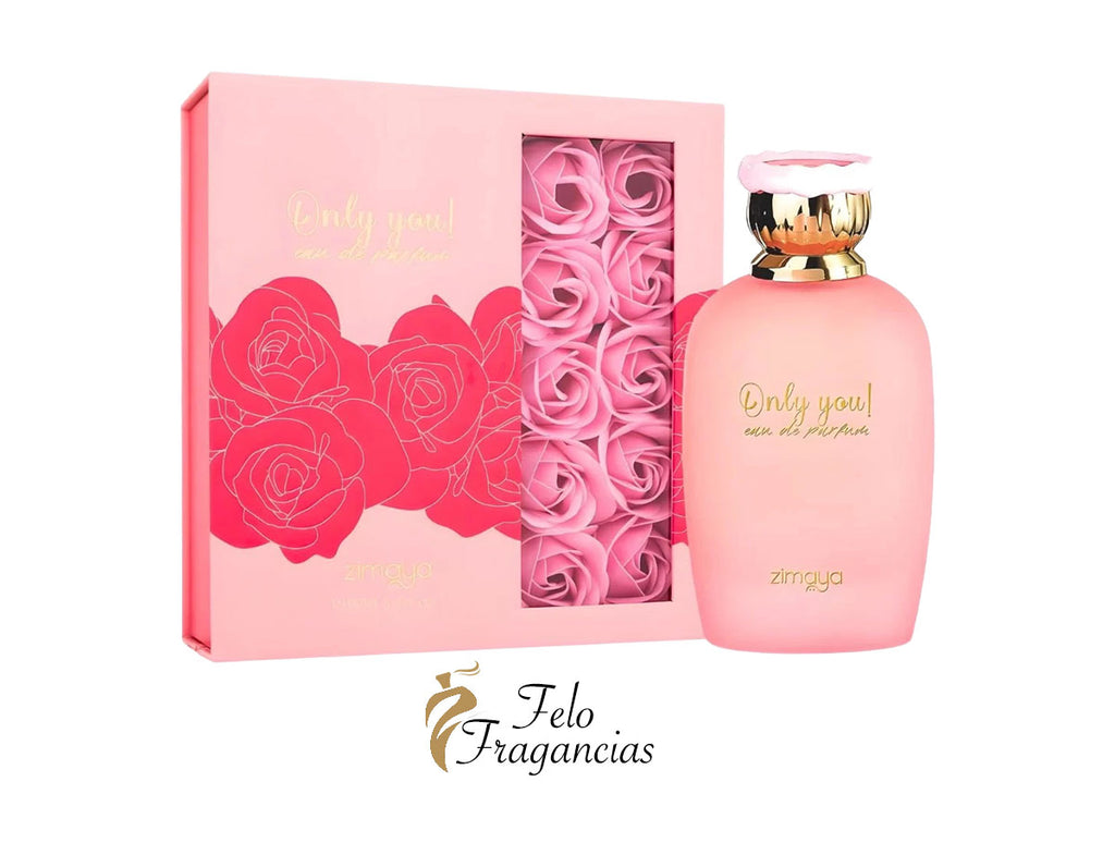 Zimaya Only You 100ml eau de parfum, pink bottle with gold cap and floral box