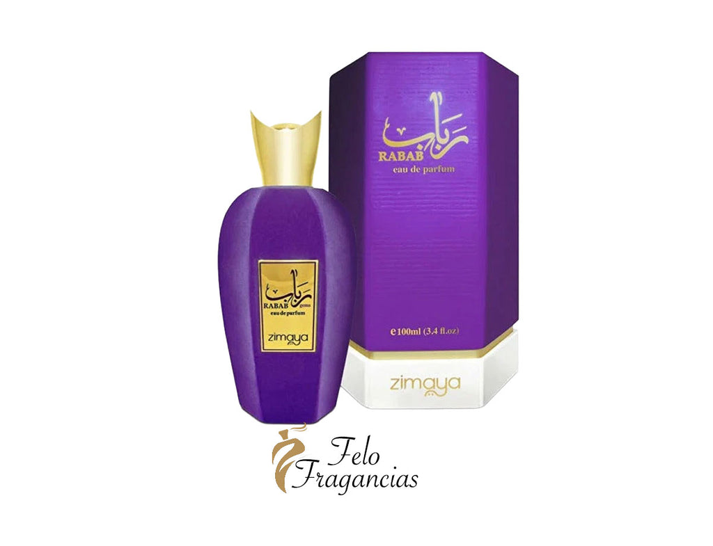 Rabab Gems eau de parfum 100ml, purple glass bottle with gold cap and matching box