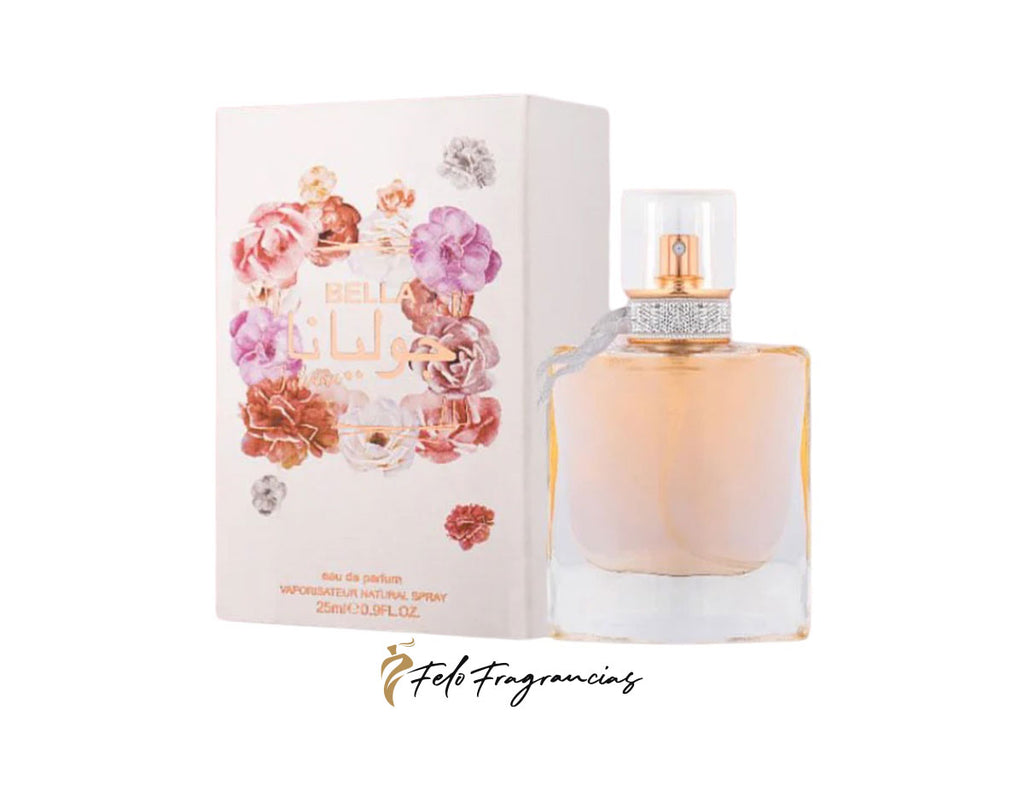 Bella Juliana Eau de Parfum 75 ml bottle with floral label, shown with gift box