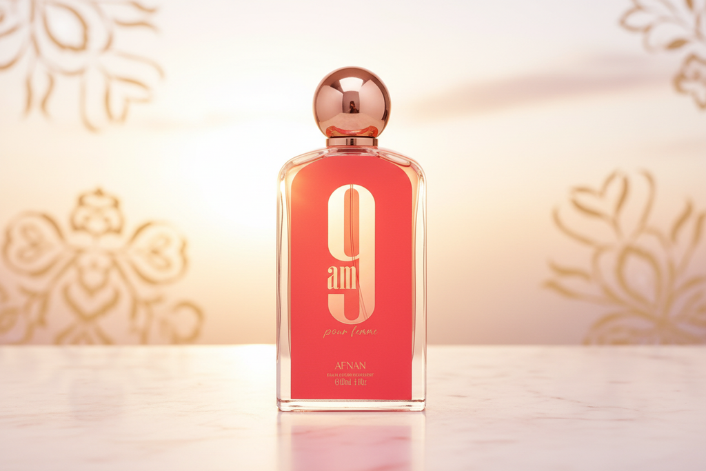 Frasco de eau de parfum Afnan 9 AM Pour Femme rojo con tapa dorada, 100 ml