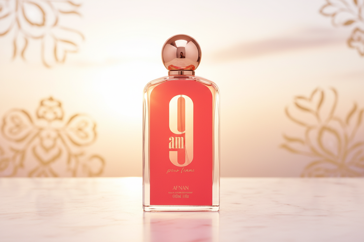 Frasco de eau de parfum Afnan 9 AM Pour Femme rojo con tapa dorada, 100 ml