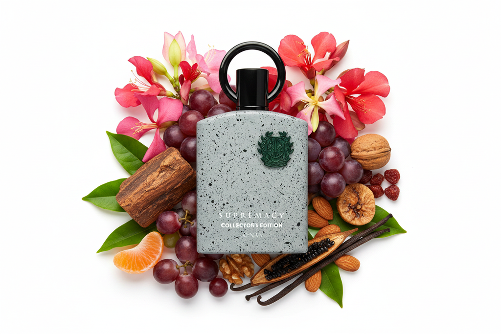 Perfume Afnan Supremacy Collector’s Edition en frasco gris jaspeado con emblema verde