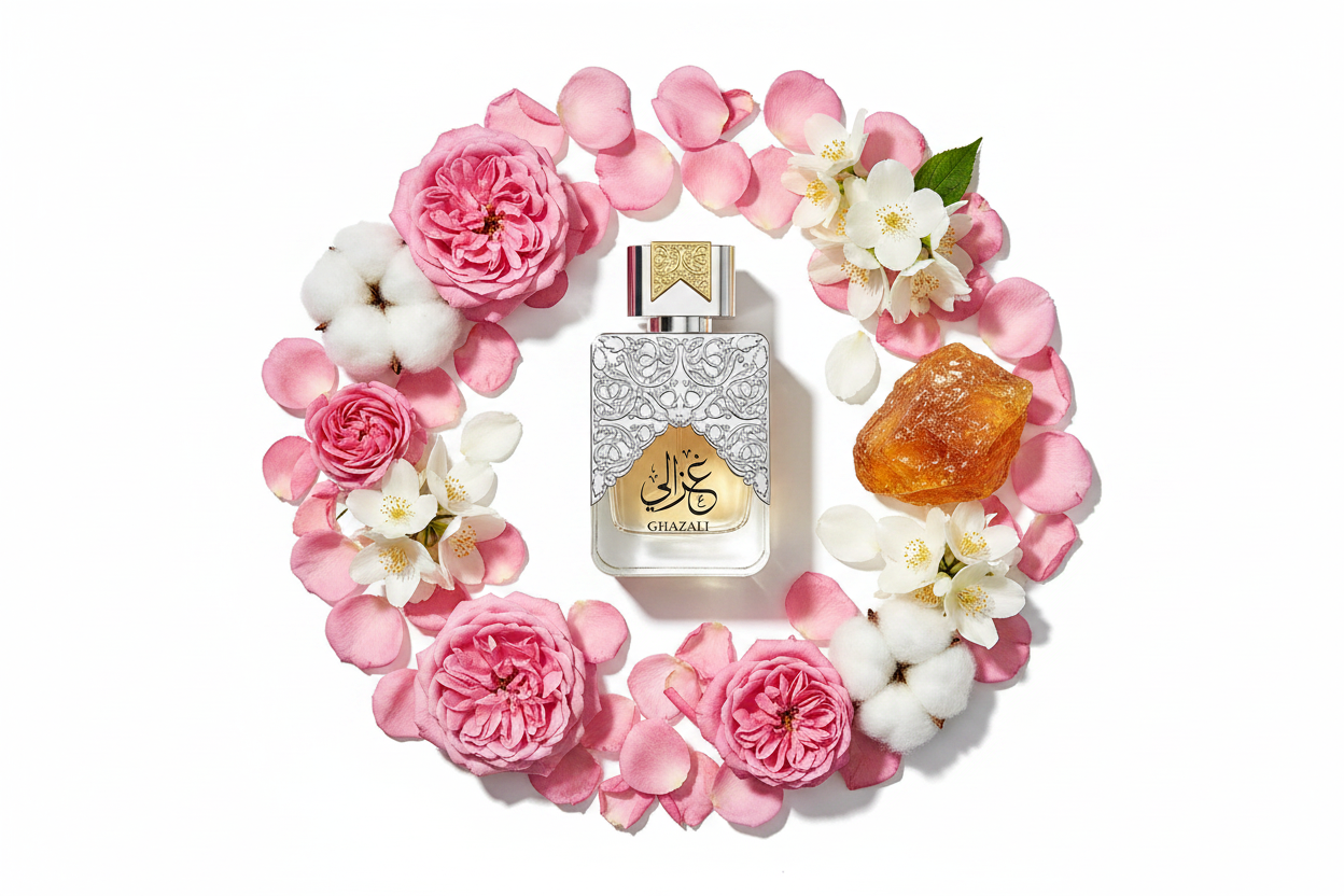 Perfume Al Fares Ghazali Eau de Parfum 100 ml: frasco dorado con corona floral