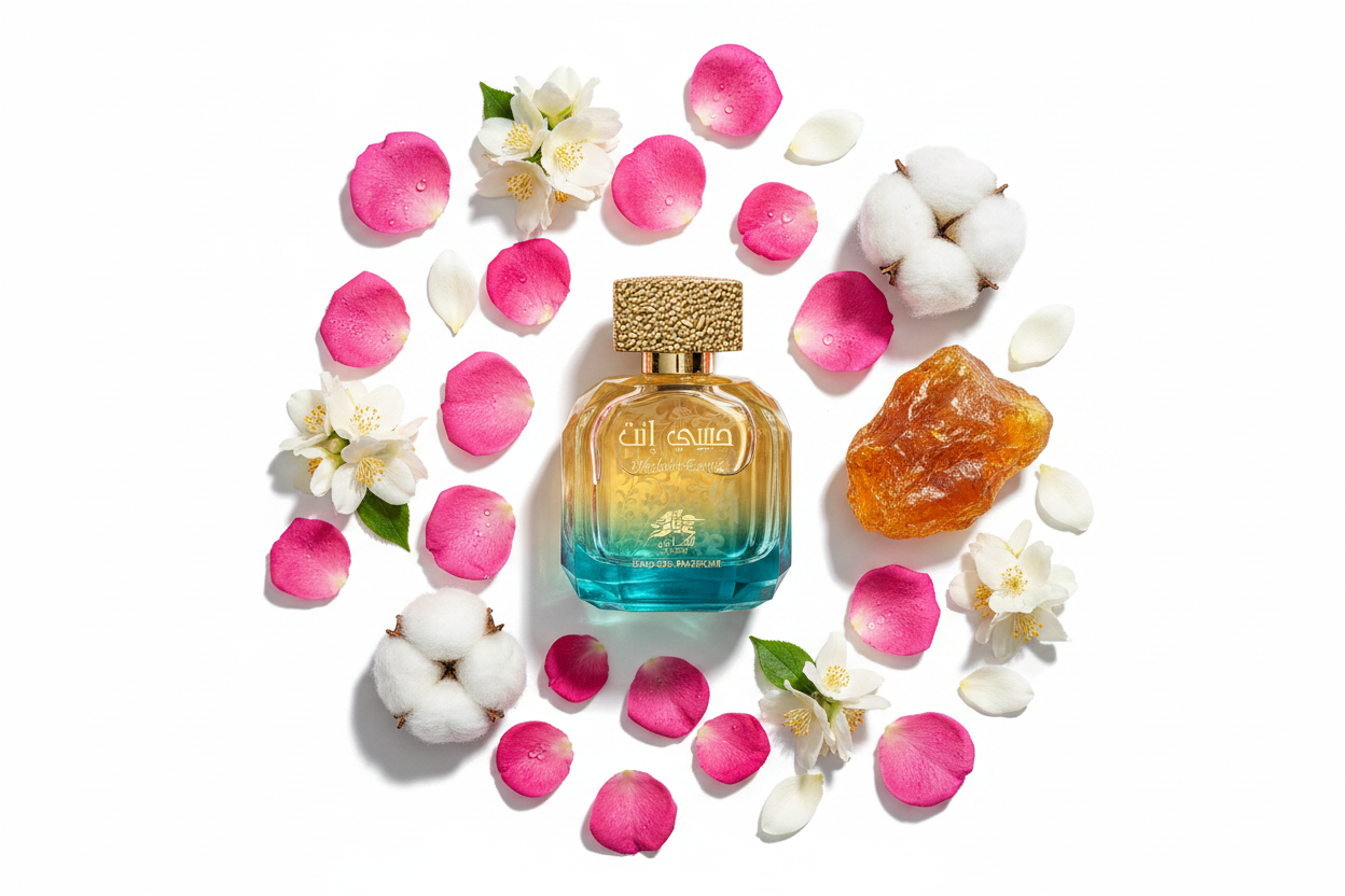 Eau de parfum Al Fares Habibi Enta 100 ml, frasco azul con tapa dorada