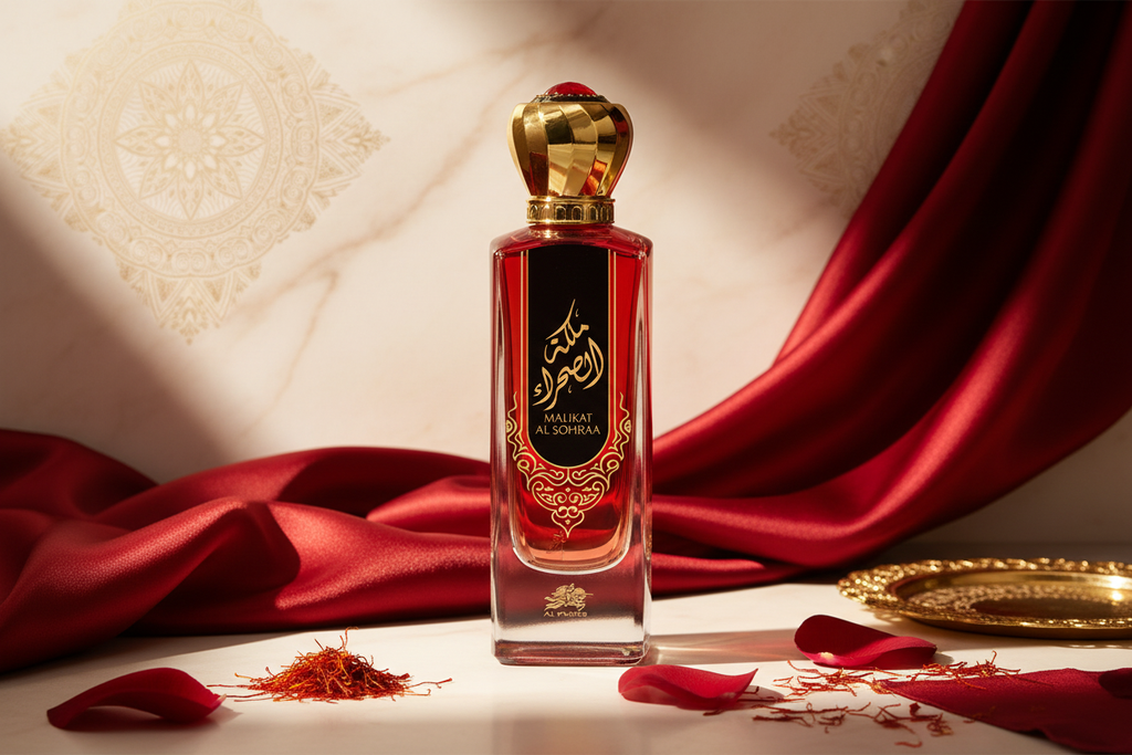 Perfume Al Fares Malikat Al Sohraa, frasco 100 ml con tapa dorada