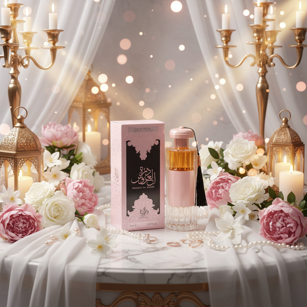 Al Wataniah Durrat Al Aroos Eau de Parfum, botella y caja, 85 ml