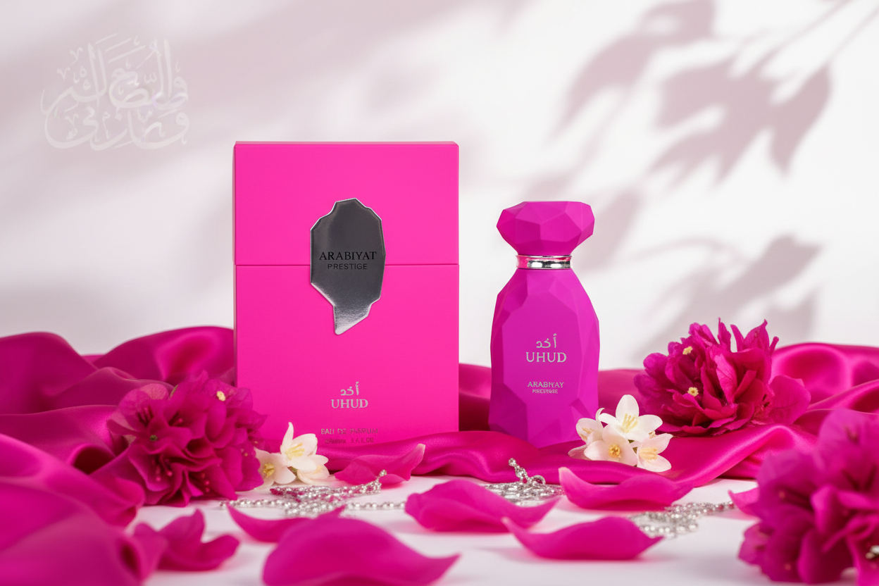 Perfume Arabiyat Prestige Uhud en botella y caja rosa, 100 ml