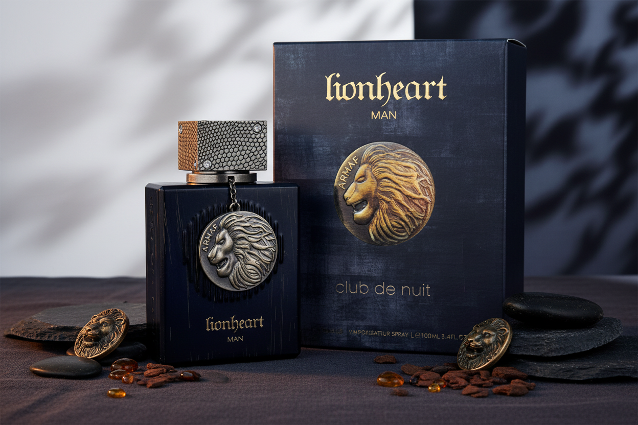 Perfume Eau de Parfum Armaf Lionheart Man en botella y caja azul oscuro, 100 ml