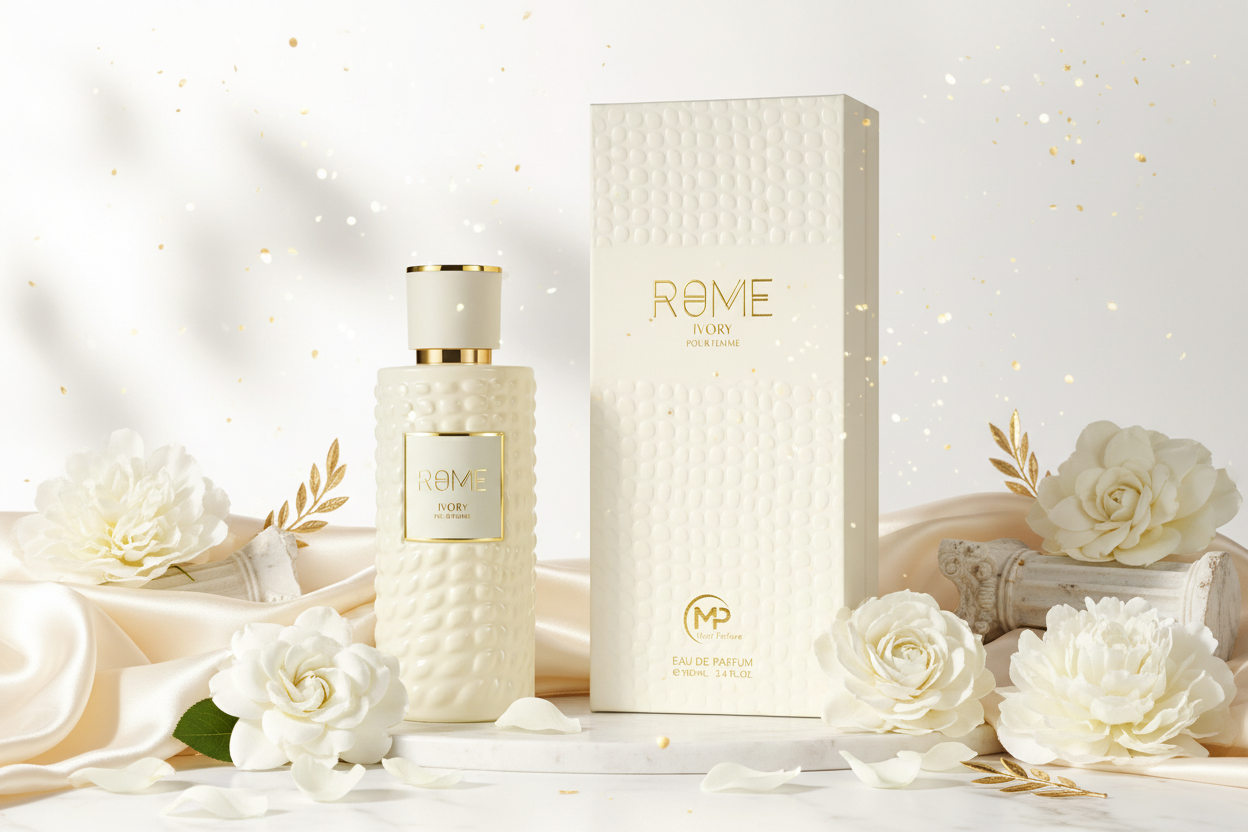 Botella de perfume marfil y caja, 100 ml, Rome Femme Ivory