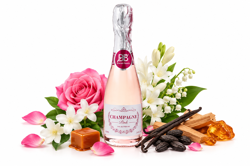 Champagne Pink 100 ml con notas sobre blanco