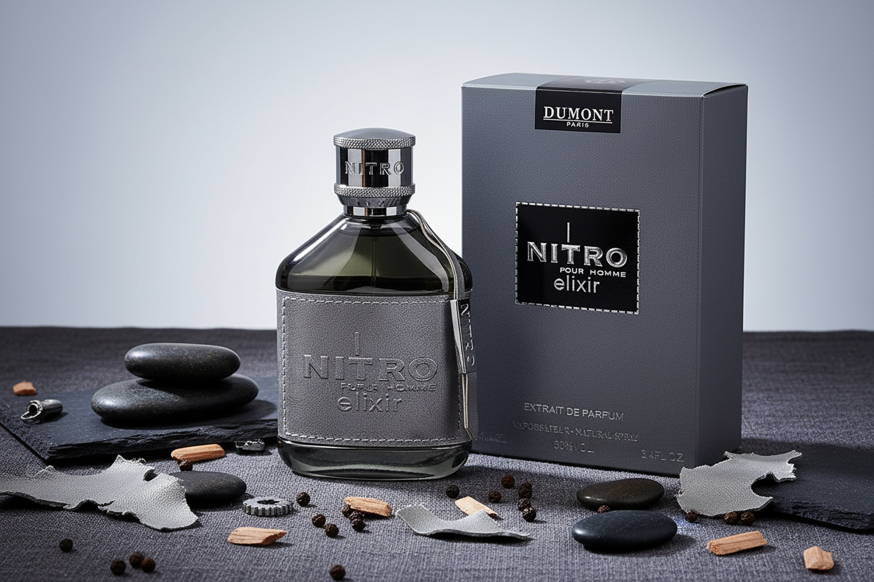 Eau de Parfum Dumont Nitro Elixir en botella con caja, 100 ml