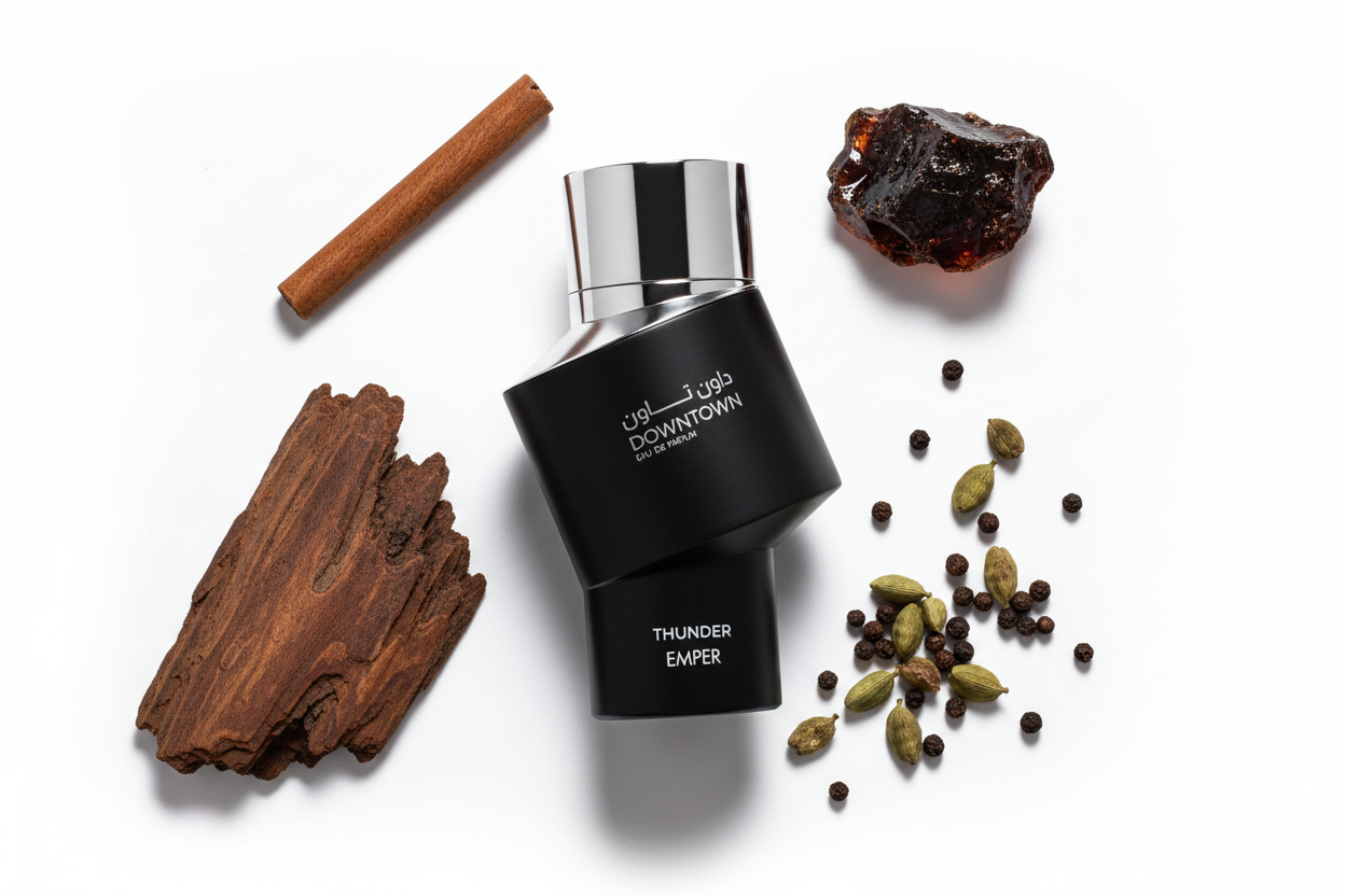 Perfume Emper Eau de Parfum en frasco negro con tapa plateada, 100 ml