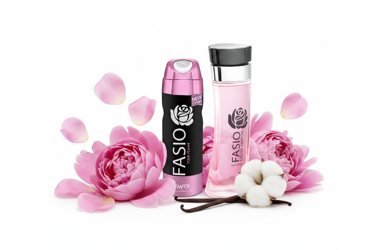 Set de regalo 2 en 1: spray rosa y loción transparente con tapa negra