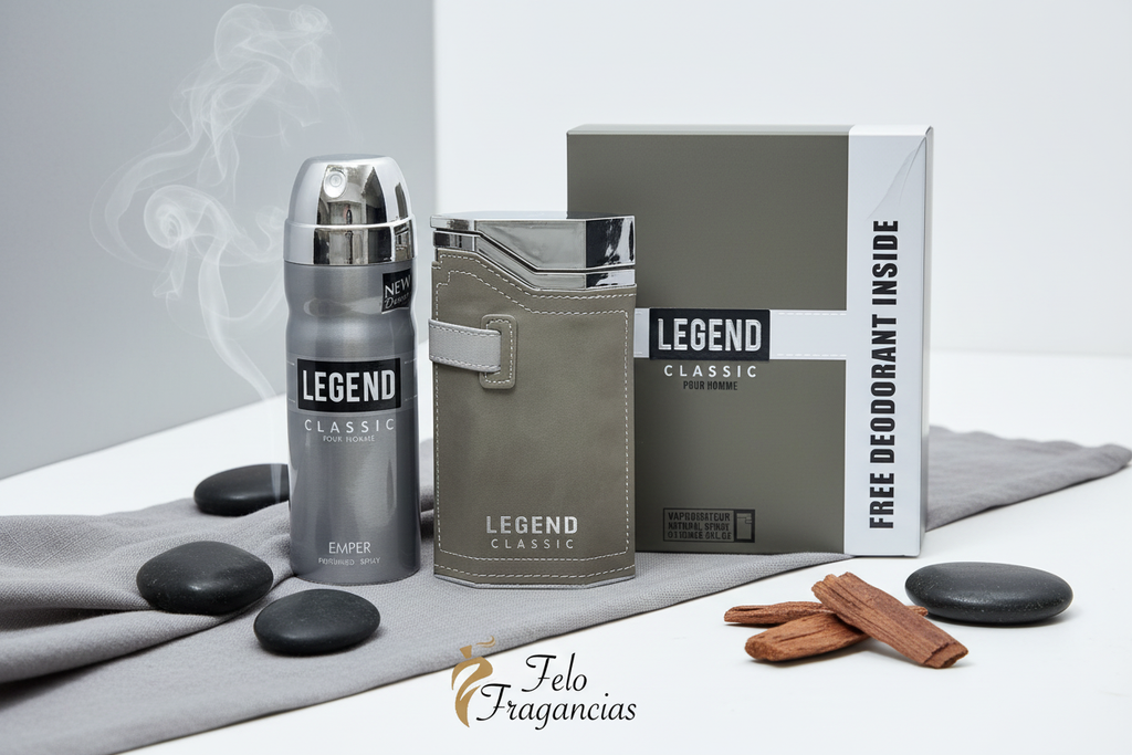 Emper Legend Classic Pour Homme, frasco de perfume y caja de regalo