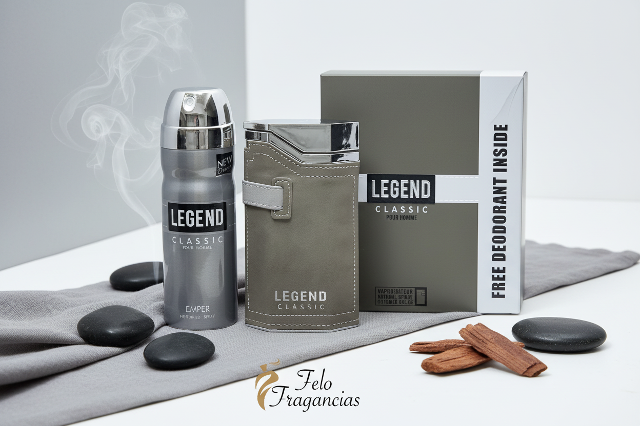 Emper Legend Classic Pour Homme, frasco de perfume y caja de regalo
