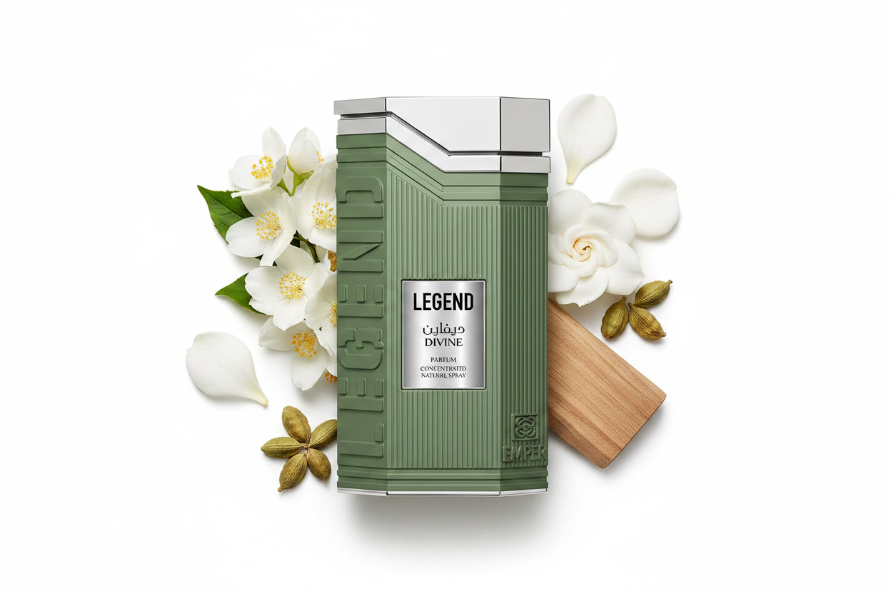 Perfume Eau de Parfum en botella verde con caja, 100 ml