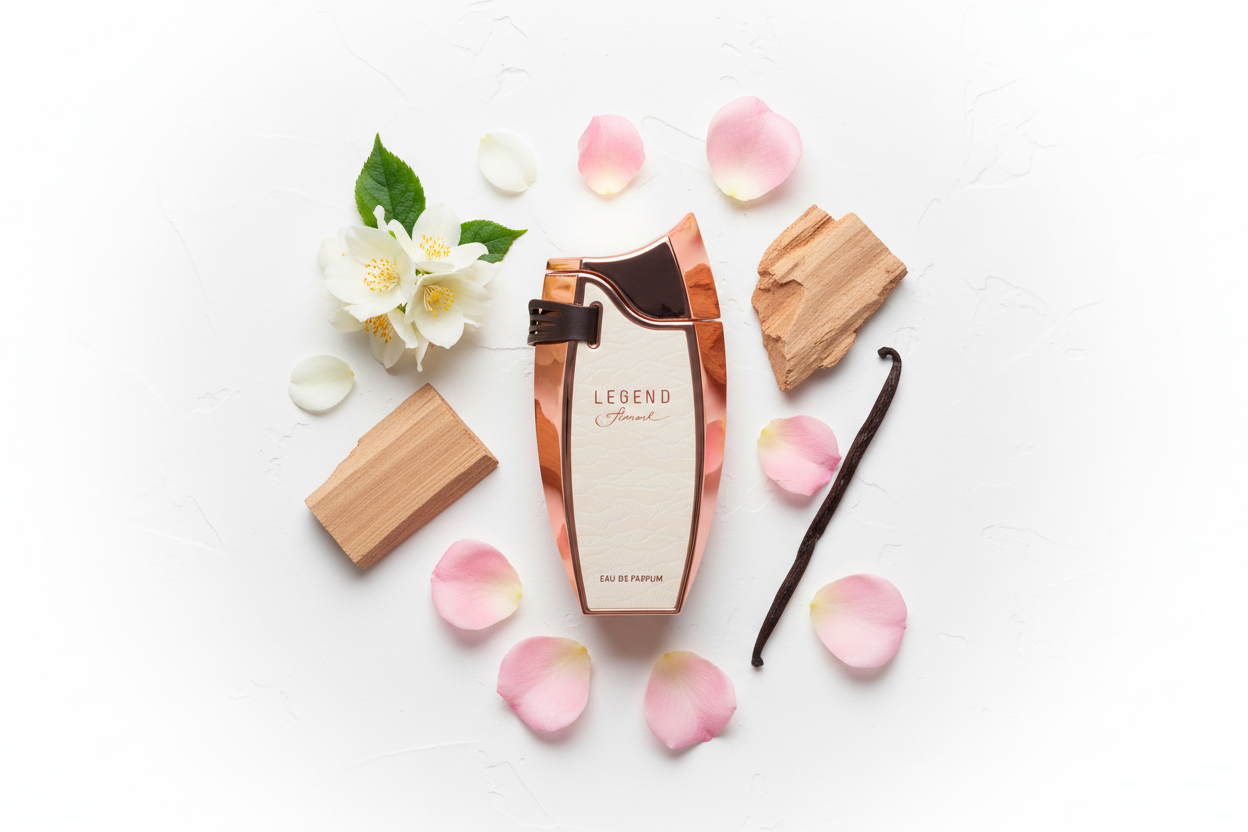 Eau de parfum Emper en frasco ámbar con tapa negra y etiqueta blanca